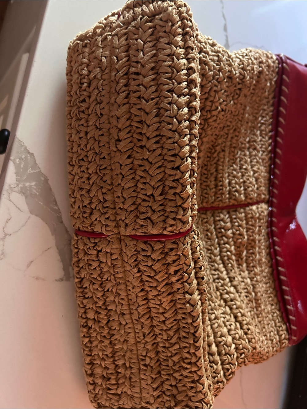 Vintage - Brighton Red-Trim Leather Woven Shoulder Bag - Picture 15 of 16